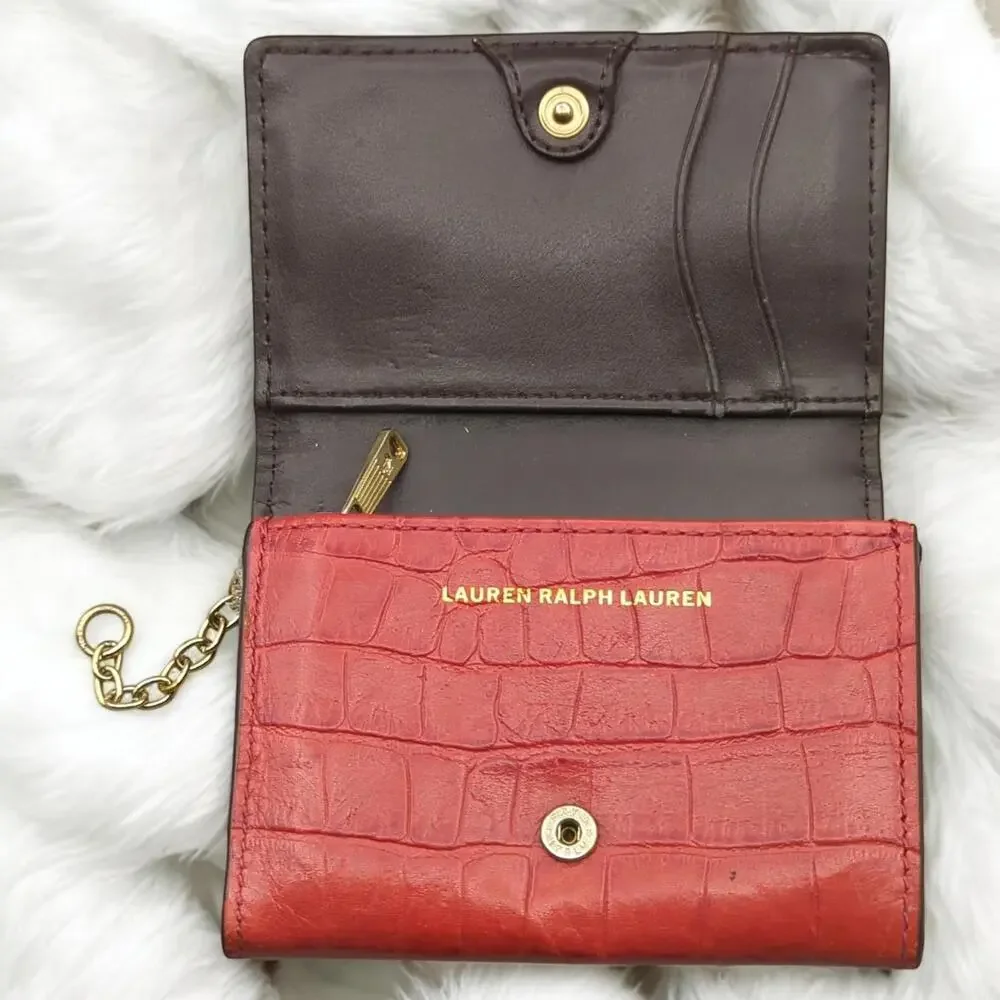 Lauren‎ Ralph Lauren Wallet Card Holder Red Croc Snap Close Wallet Change Purse